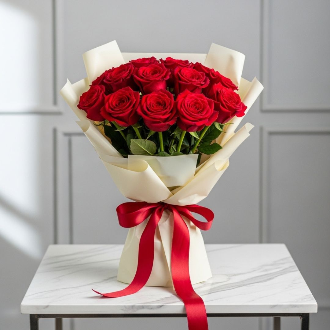 Scarlet Elegance Bouquet by Black Petals Flowers
