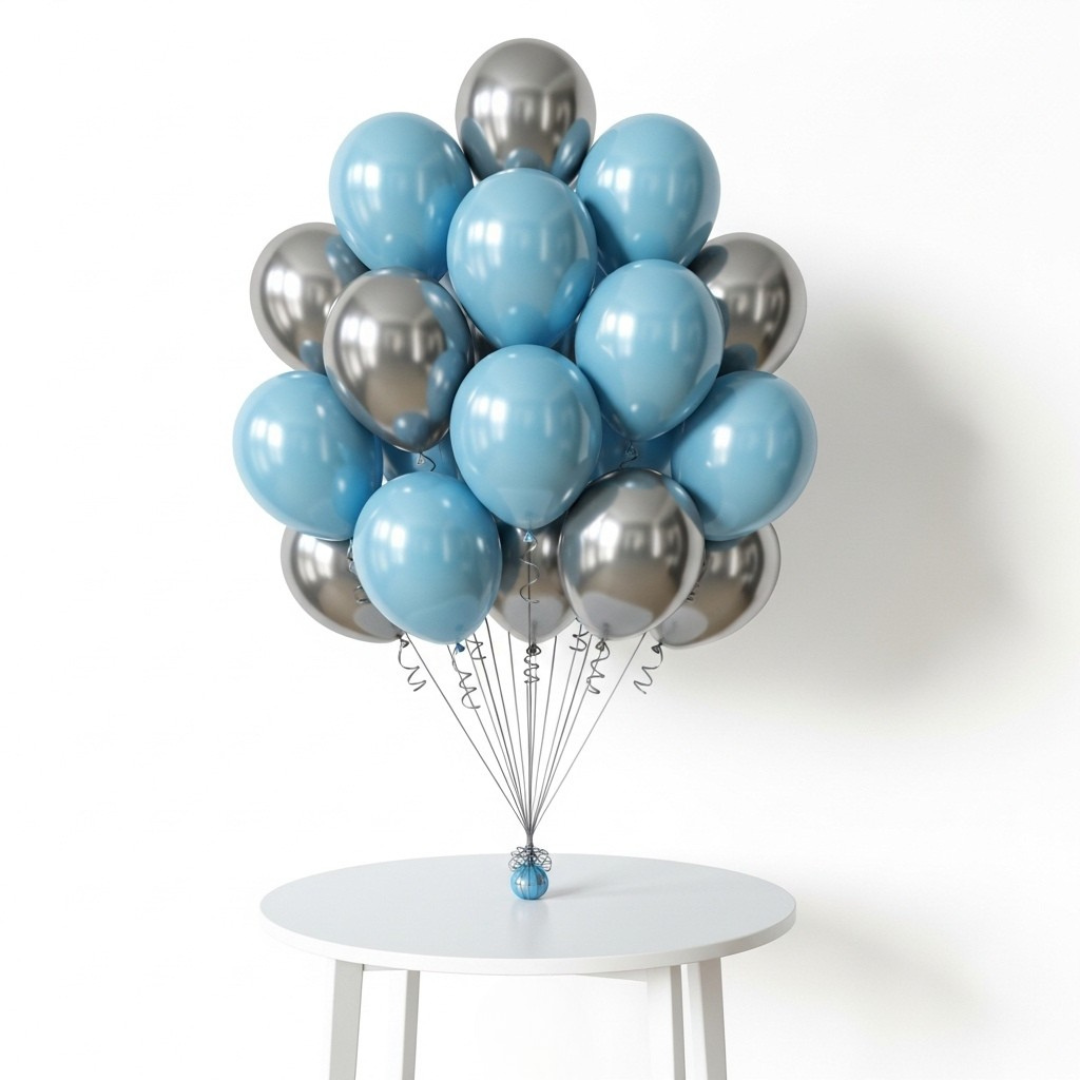 Sky Blue & Silver Balloon Cluster