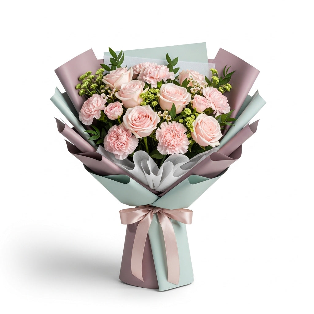 Soft Blush – Roses & Carnations Bouquet