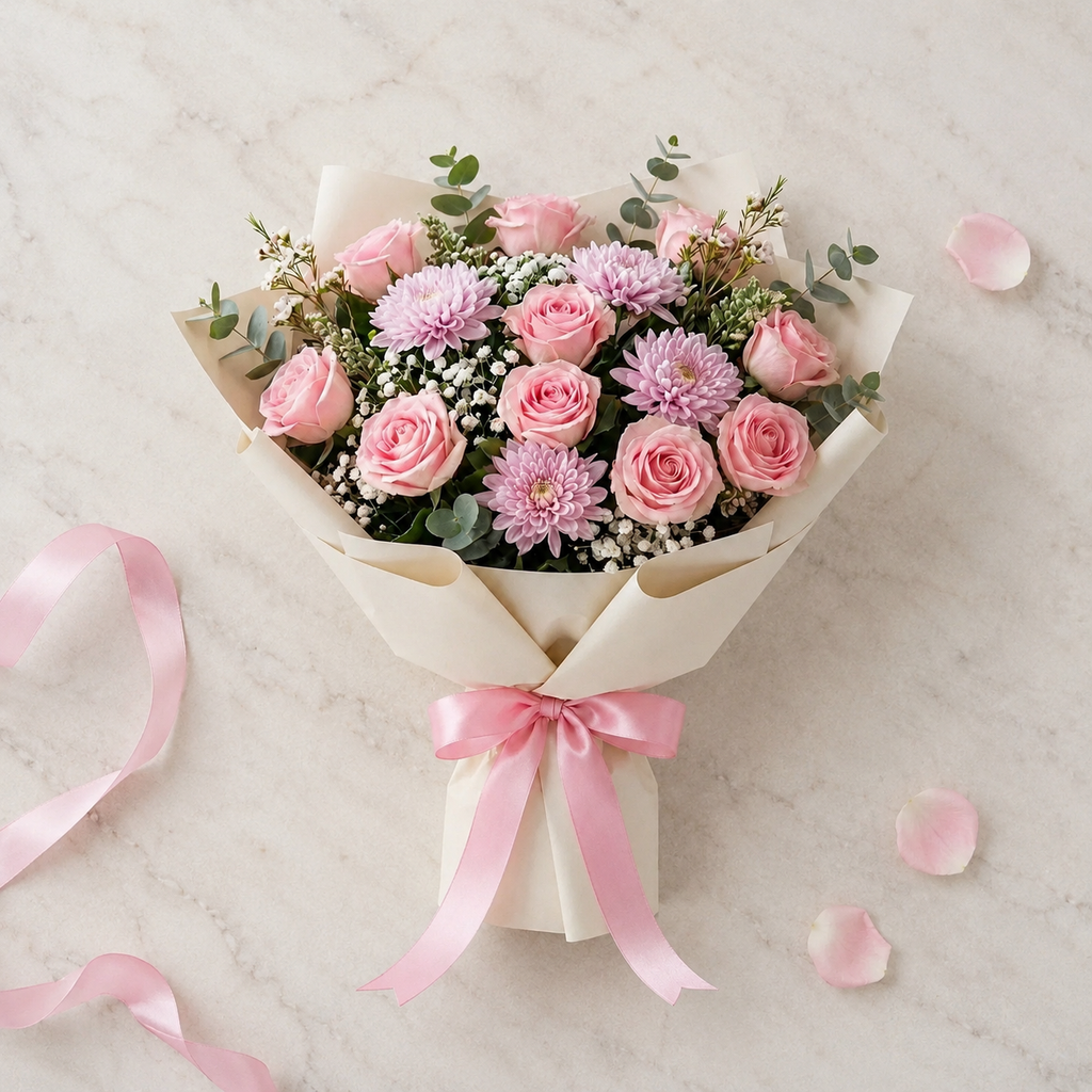 Soft Pink Rose & Chrysanthemum Miss You Bouquet – photo 5