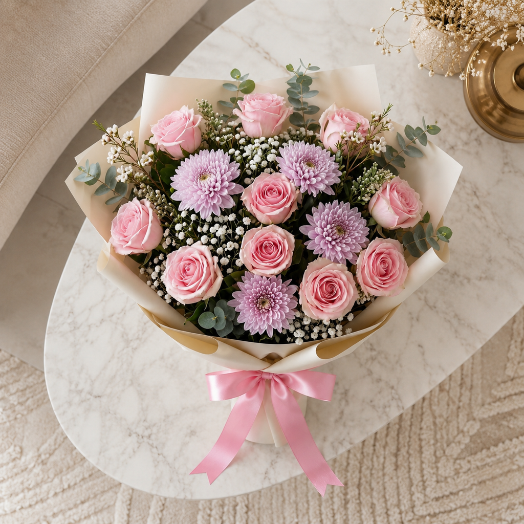 Soft Pink Rose & Chrysanthemum Miss You Bouquet – photo 6