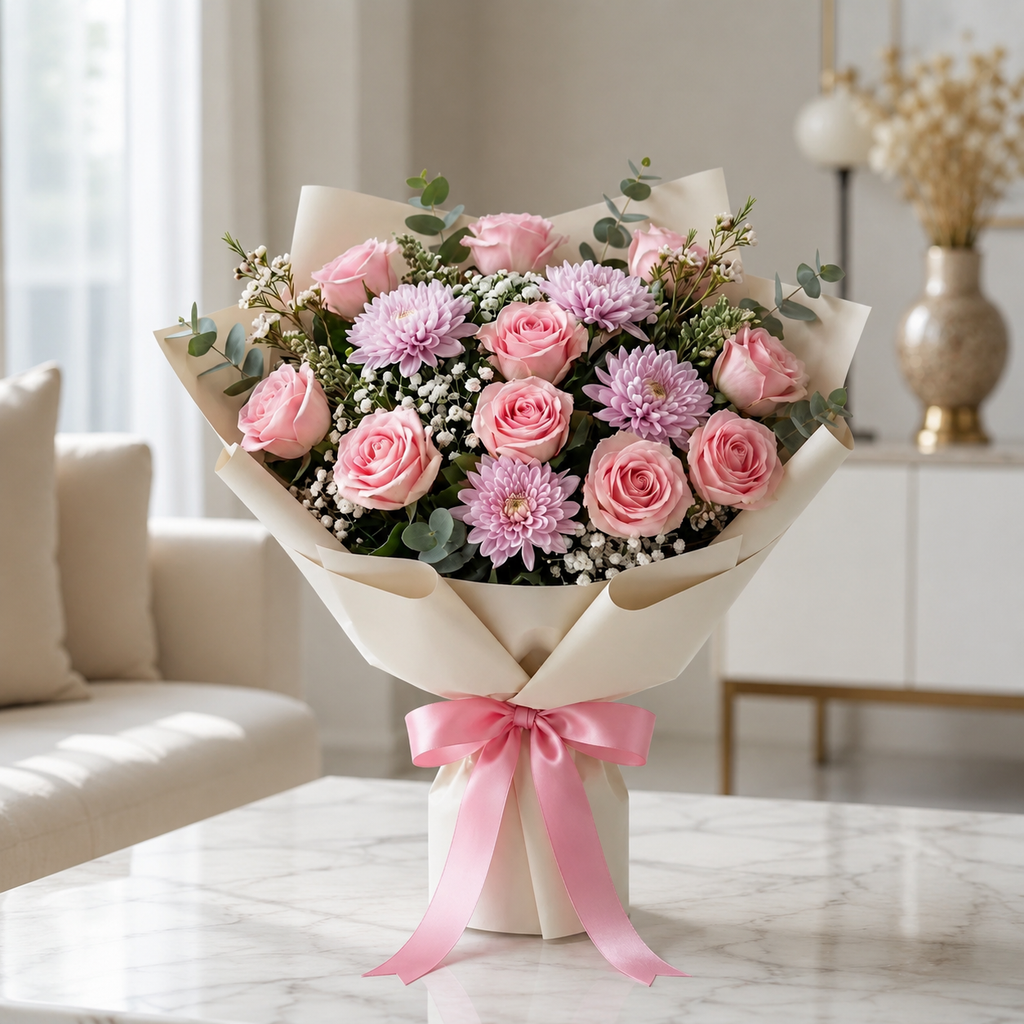 Soft Pink Rose & Chrysanthemum Miss You Bouquet – photo 3