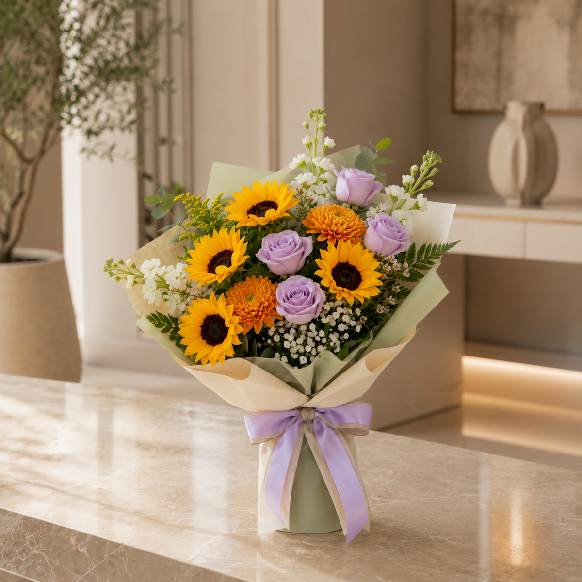 Sunflowers & Lavender Roses Bouquet to Brighten Their Day – photo 4