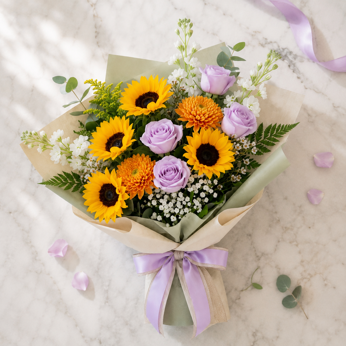 Sunflowers & Lavender Roses Bouquet to Brighten Their Day – photo 5