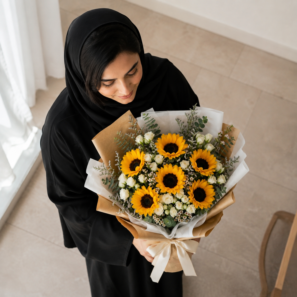 Sunshine Message Sunflowers & Baby Roses Bouquet