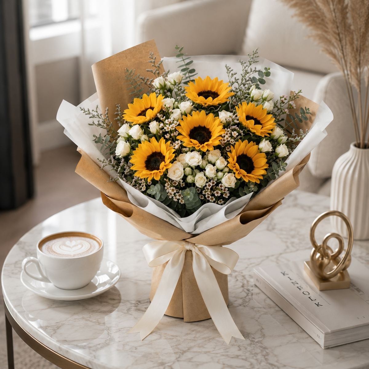 Sunshine Message Sunflowers & Baby Roses Bouquet