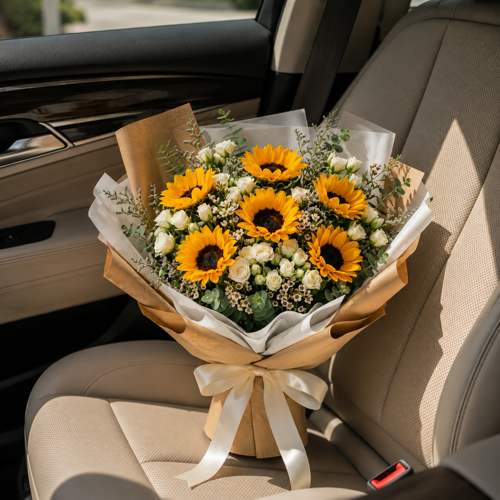 Sunshine Message Sunflowers & Baby Roses Bouquet
