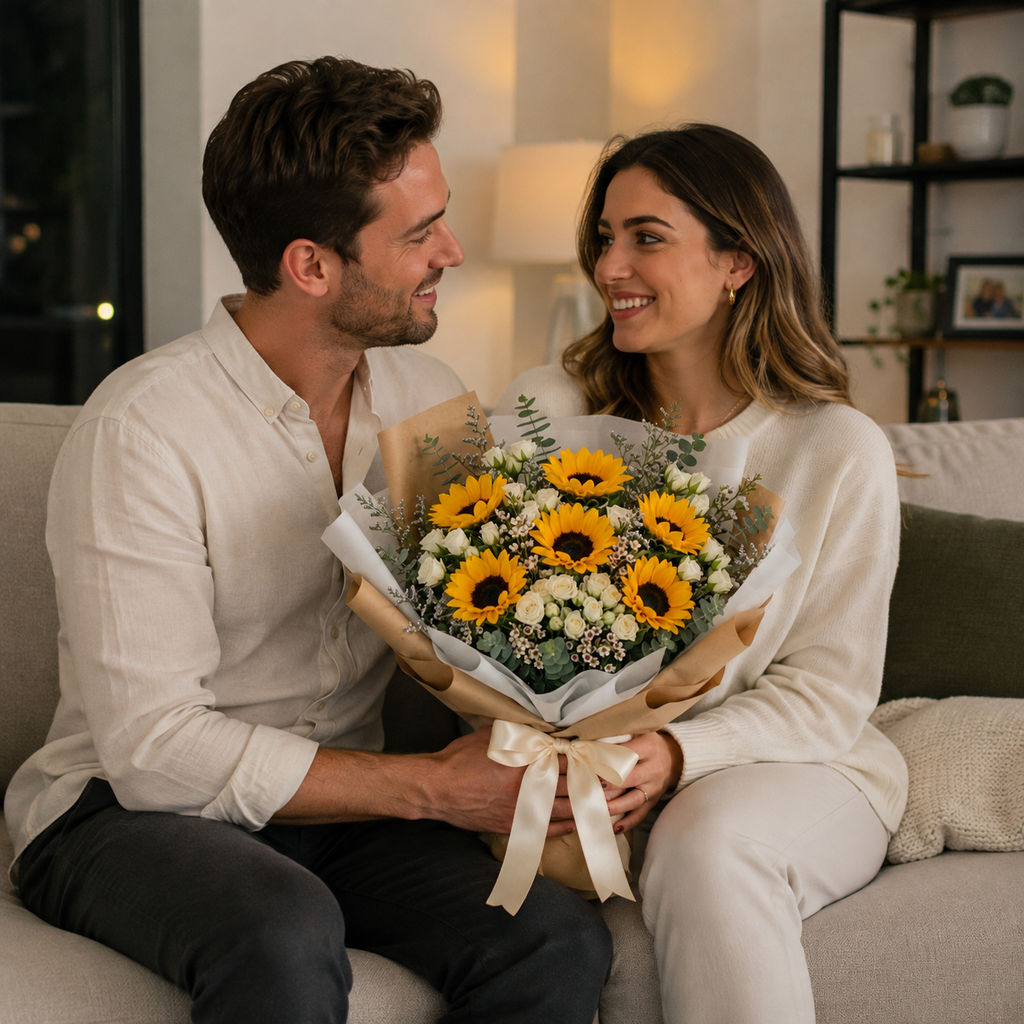 Sunshine Message Sunflowers & Baby Roses Bouquet