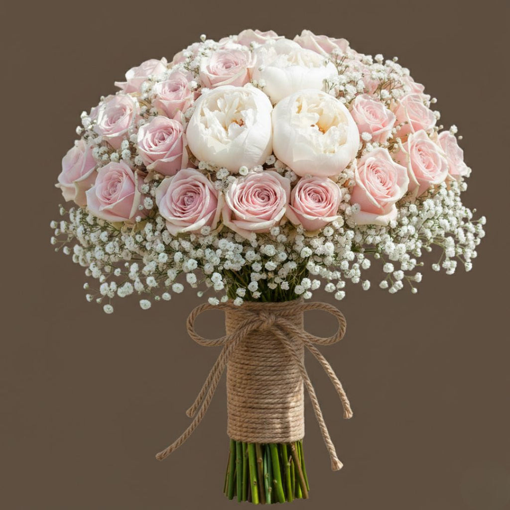Tender Hearts – Pink & White Bridal Arrangement by Black Petals Flowers