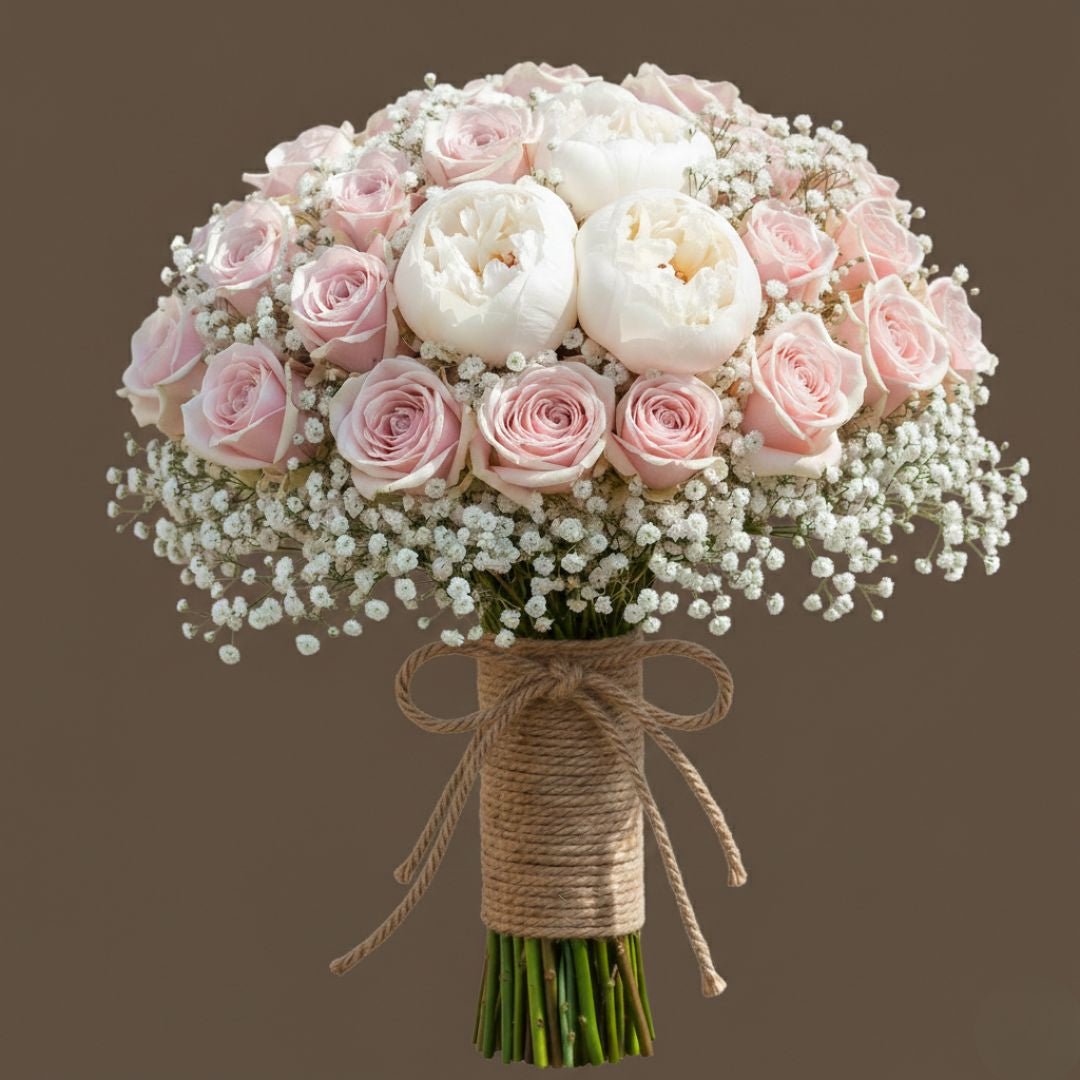 Tender Hearts – Pink & White Bridal Arrangement by Black Petals Flowers