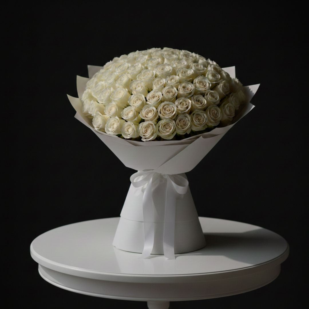 Timeless Love in White - 300 Roses by Black Petals Flowers