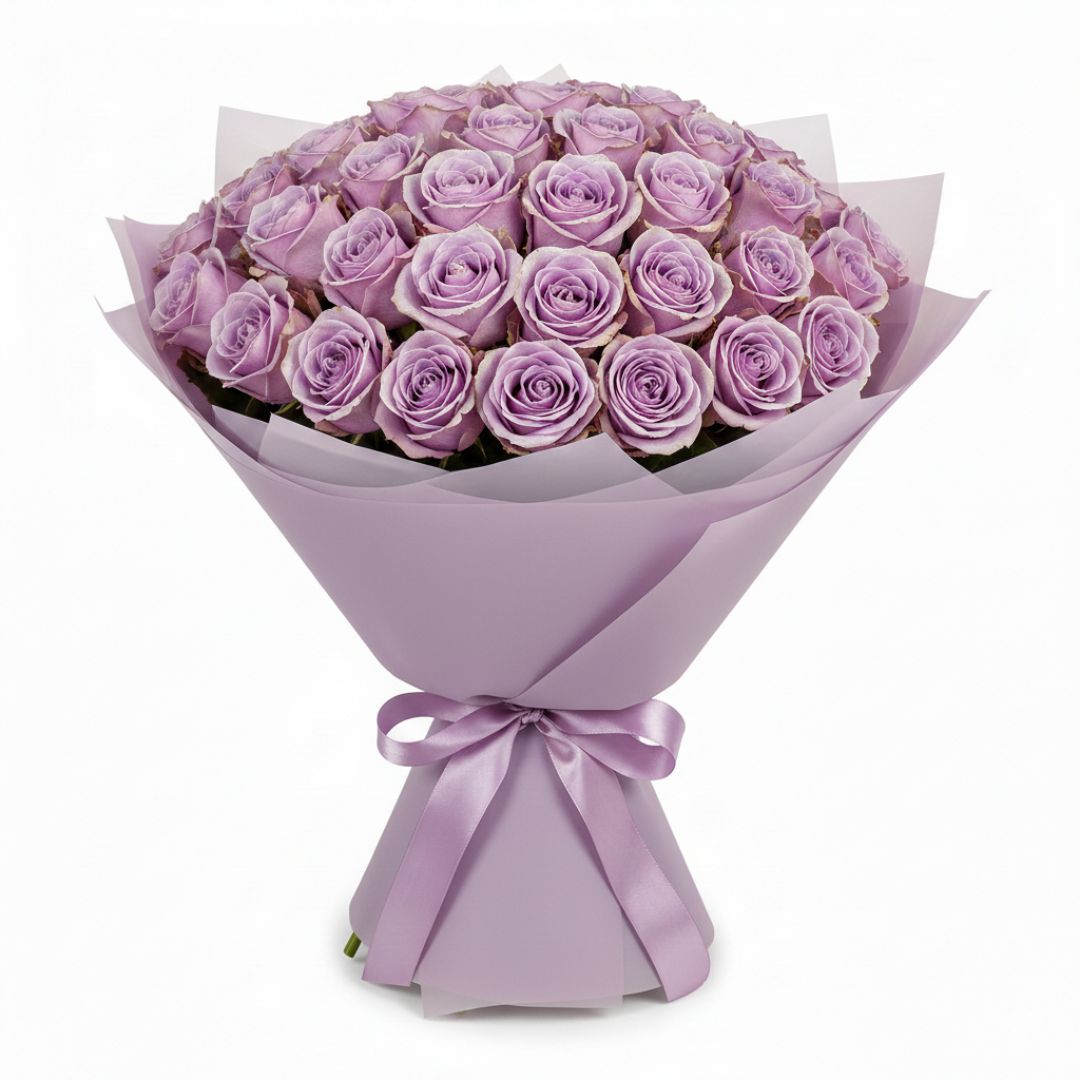 Violet Anniversary-71 Purple Roses by Black Petals Flowers