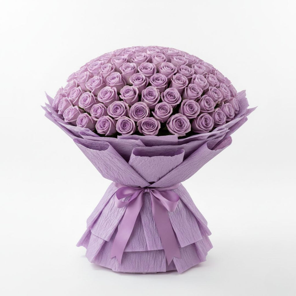 Violet Delight-200 Purple Roses by Black Petals Flowers