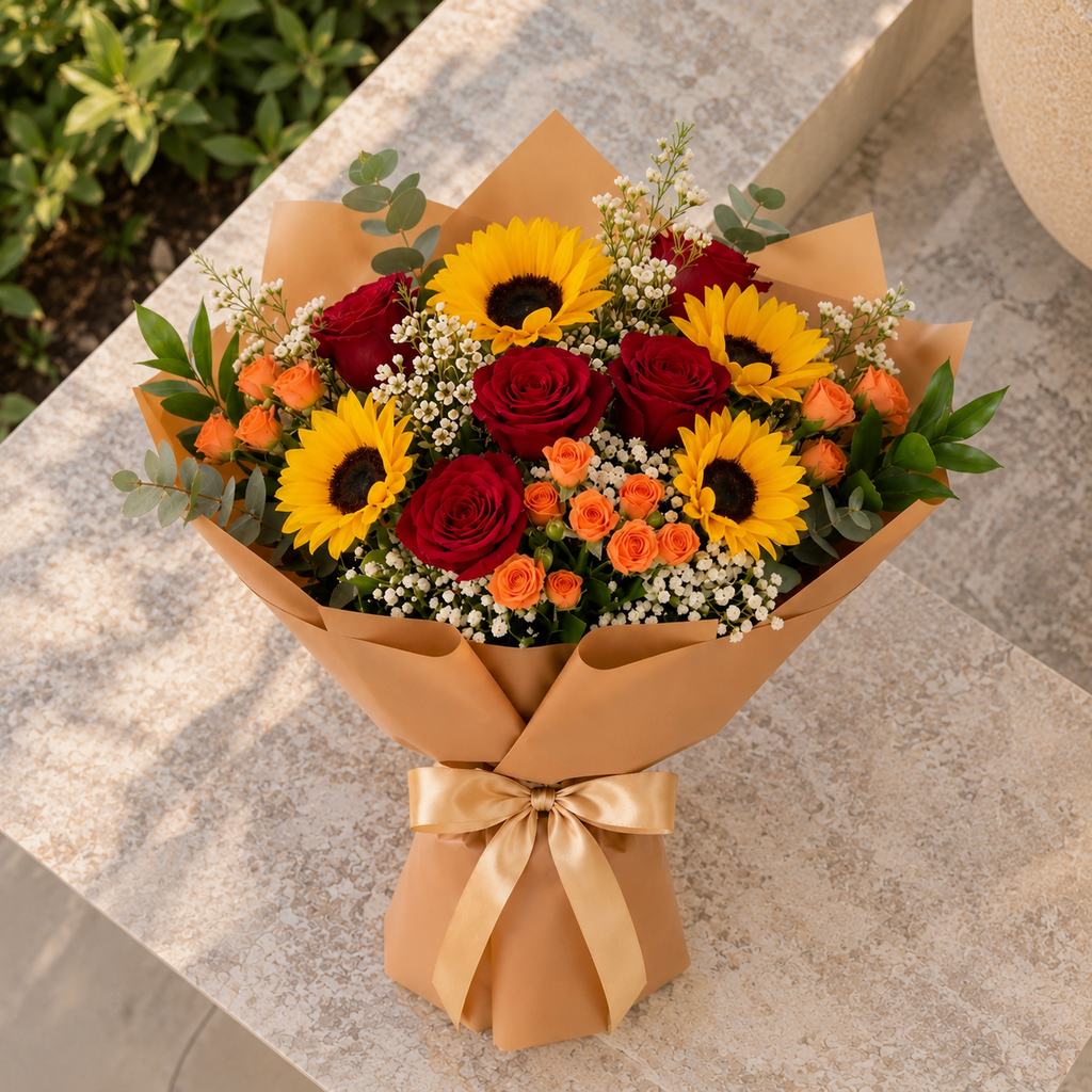 Warm Miss You Bouquet with Red Roses & Sunflowers – photo 5