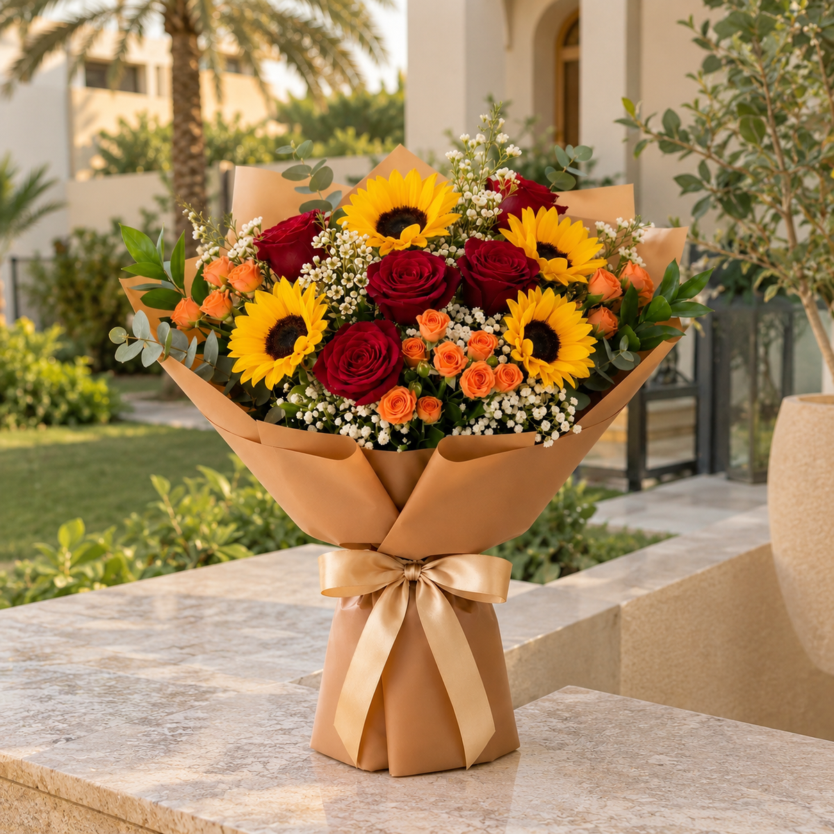 Warm Miss You Bouquet with Red Roses & Sunflowers – photo 6