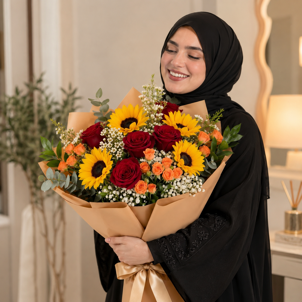 Warm Miss You Bouquet with Red Roses & Sunflowers – photo 3