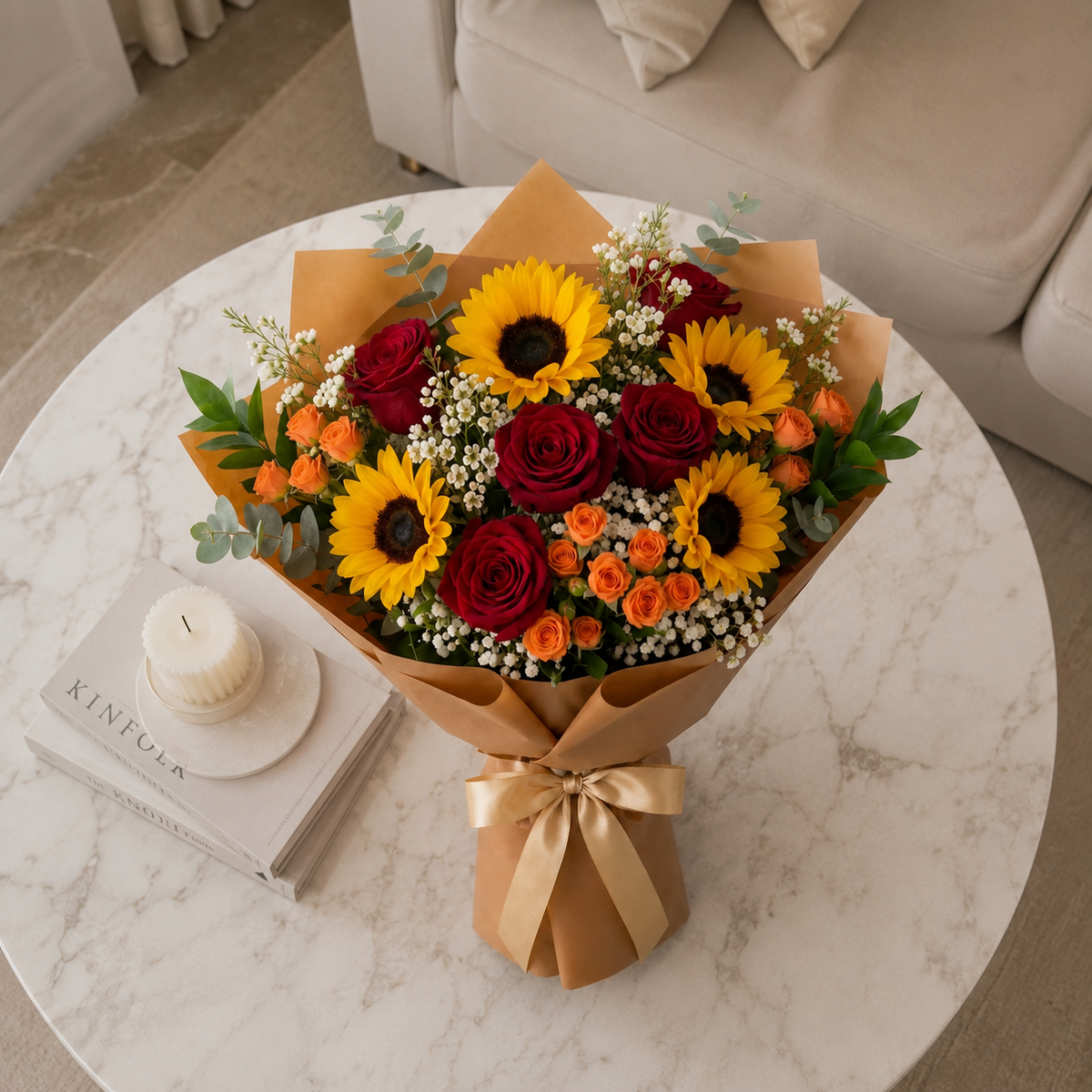 Warm Miss You Bouquet with Red Roses & Sunflowers – photo 4