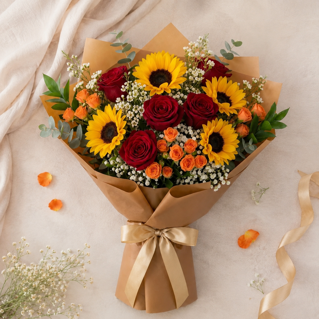 Warm Miss You Bouquet with Red Roses & Sunflowers – photo 7