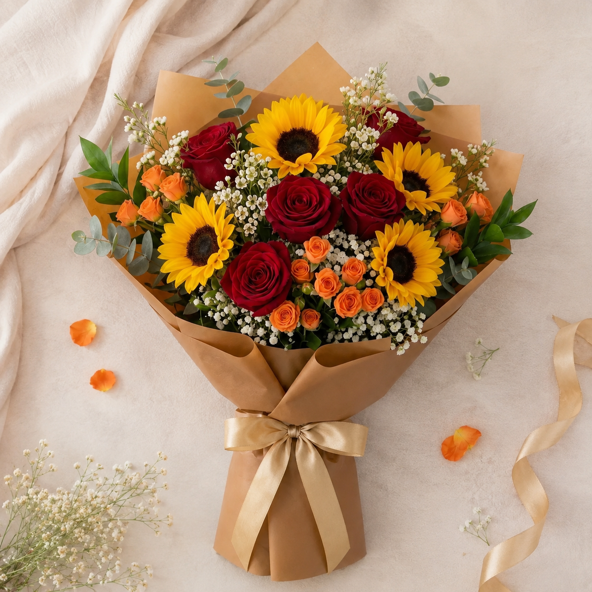 Warm Miss You Bouquet with Red Roses & Sunflowers – photo 7