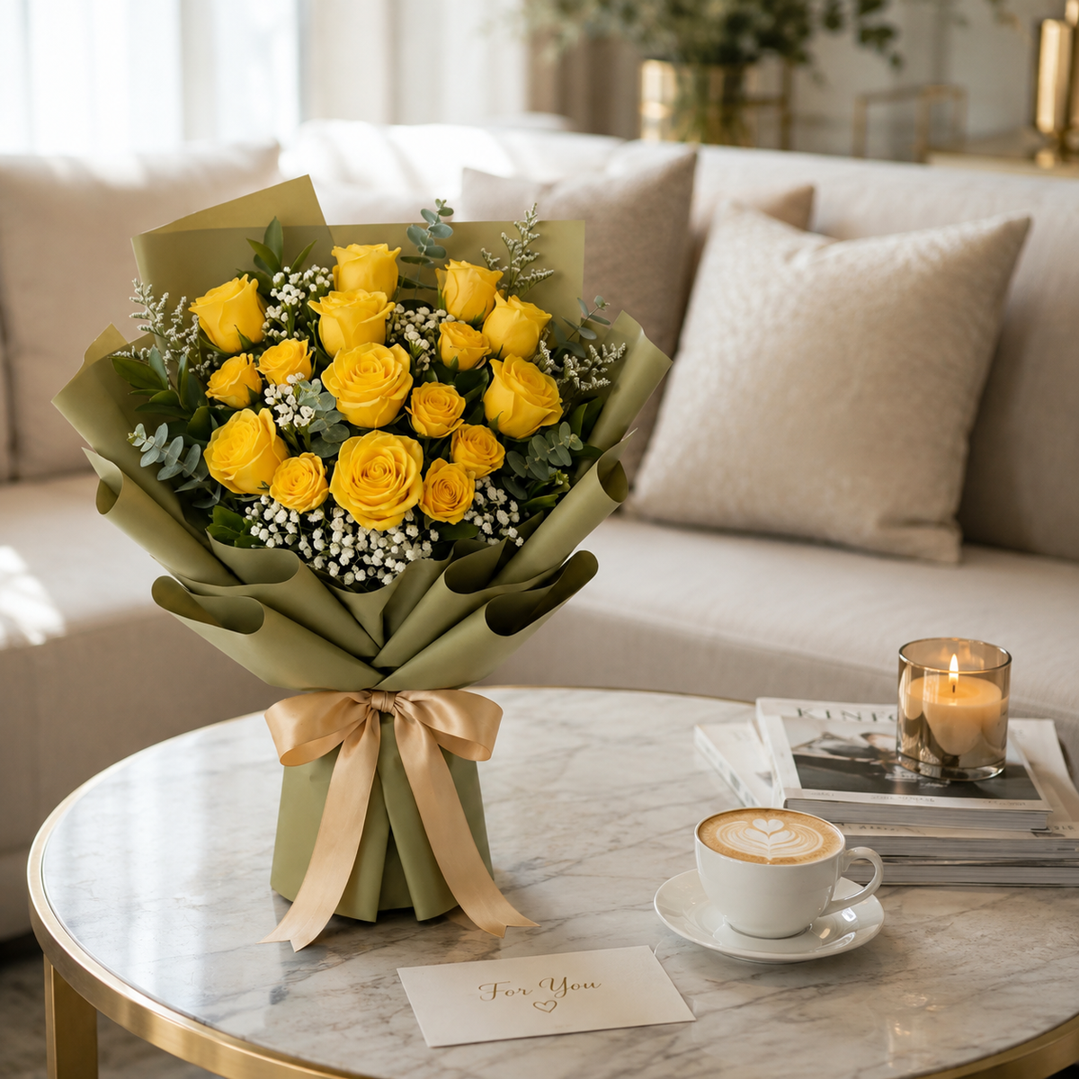 Warm Miss You Gesture with Yellow Roses – photo 2