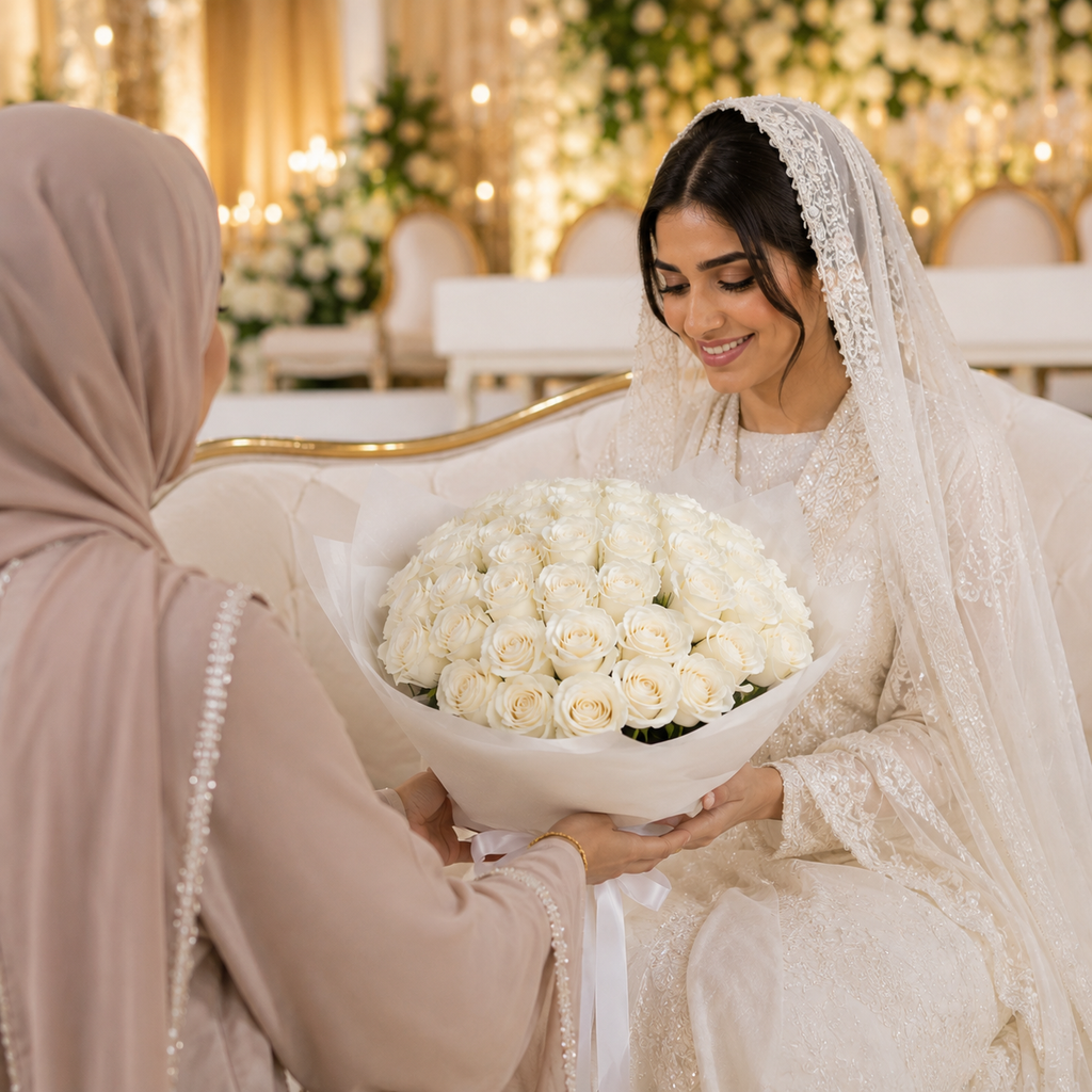 White Bliss Bridal Bouquet of 31 White Roses