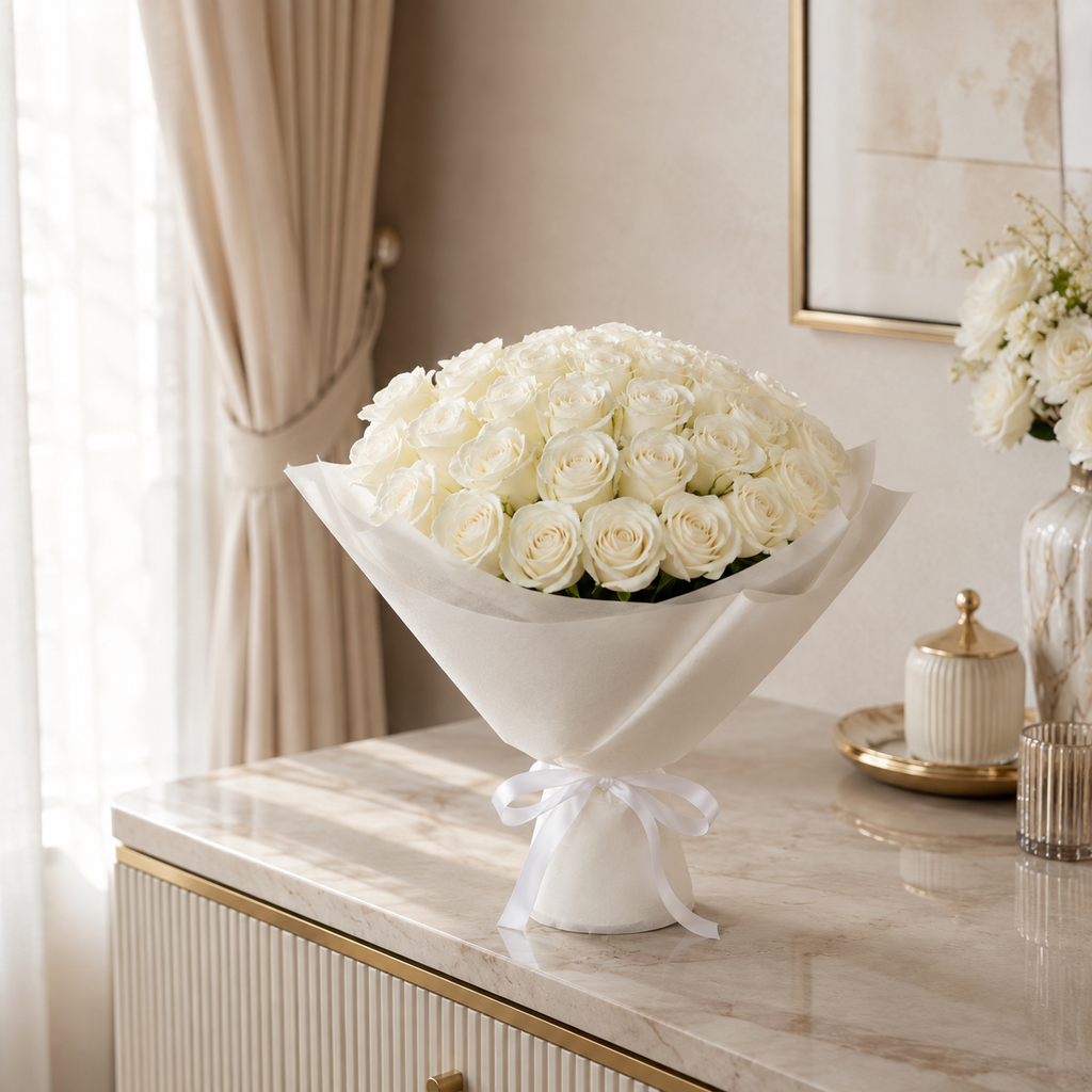 White Bliss Bridal Bouquet of 31 White Roses