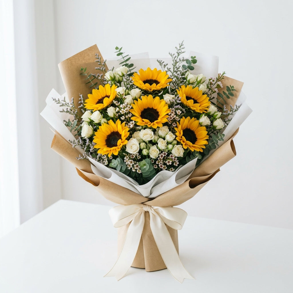 Sunshine Message Sunflowers & Baby Roses Bouquet