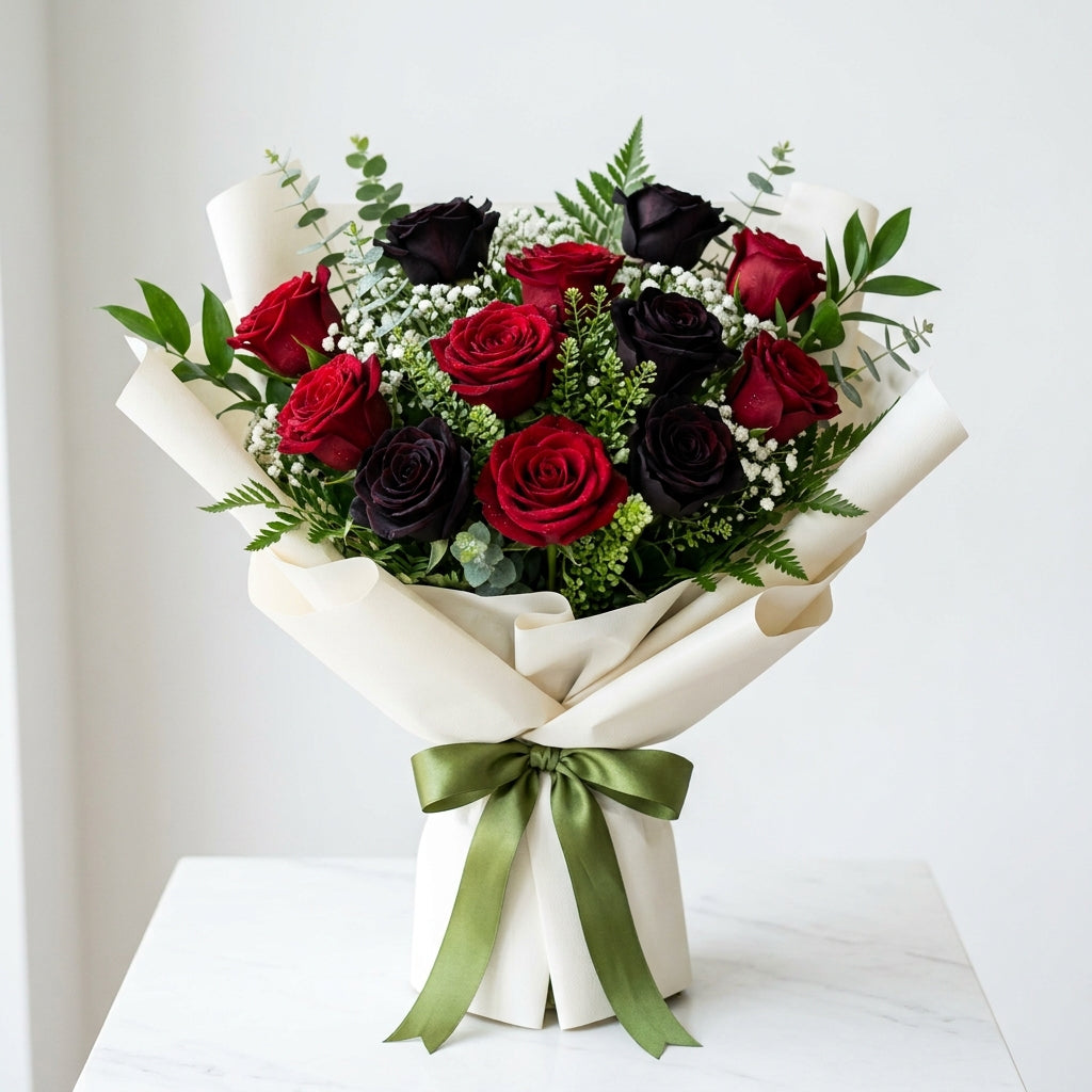 Bold UAE National Day Black & Red Roses Bouquet