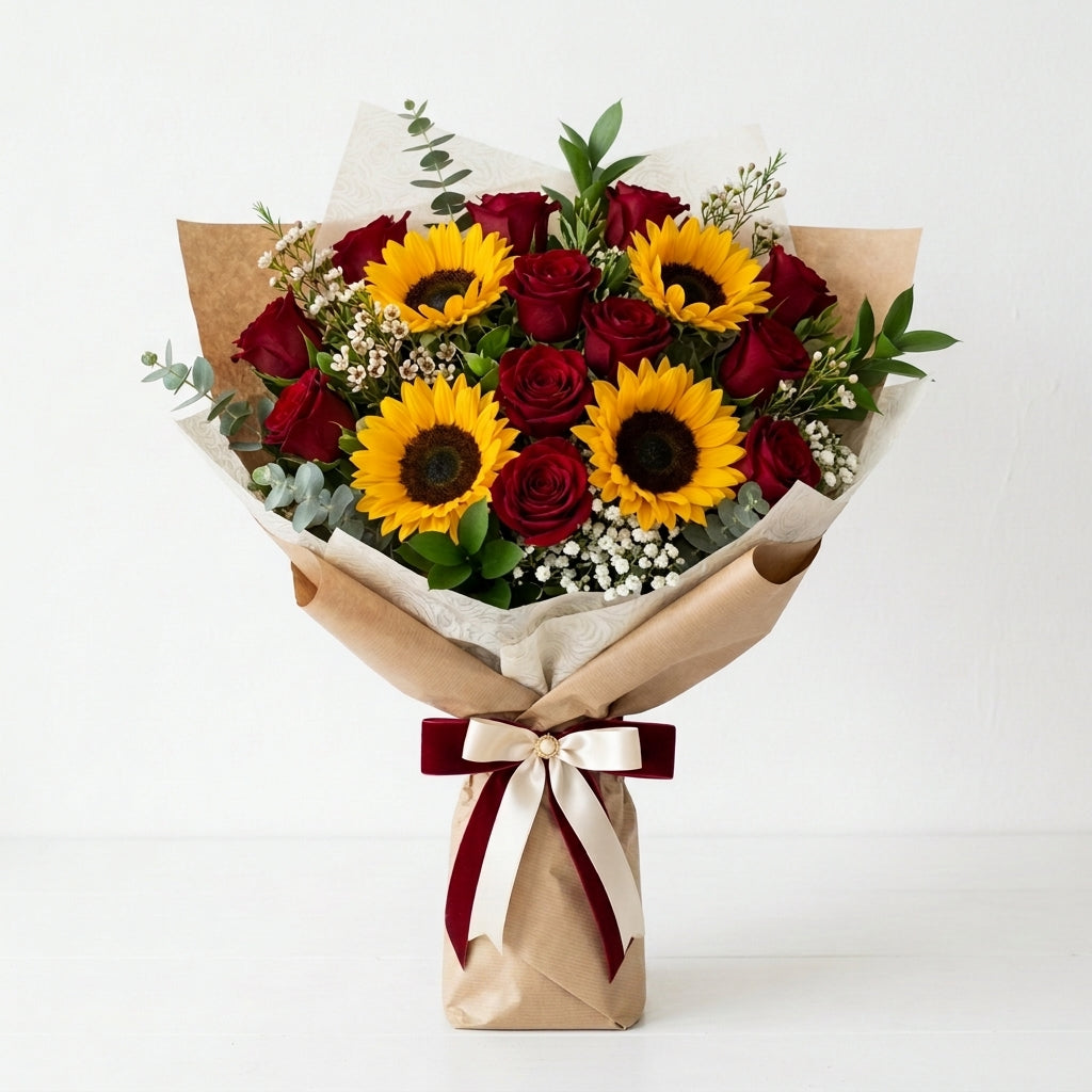Teacher’s Day Sunflowers & Red Roses Appreciation Bouquet