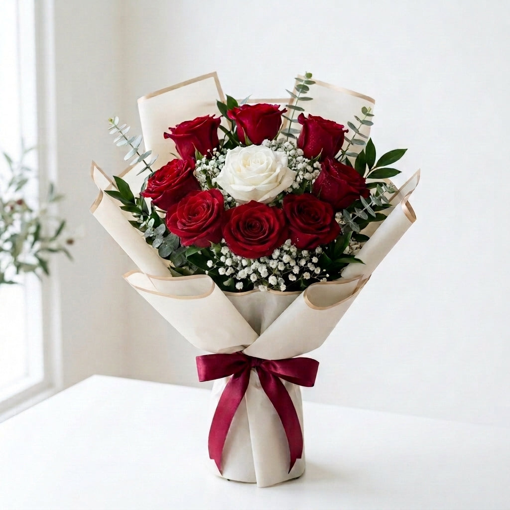 Heartfelt Red & White Rose Bouquet
