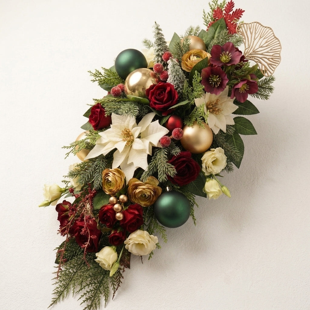 Opulent Christmas Burgundy Roses Table Centerpiece