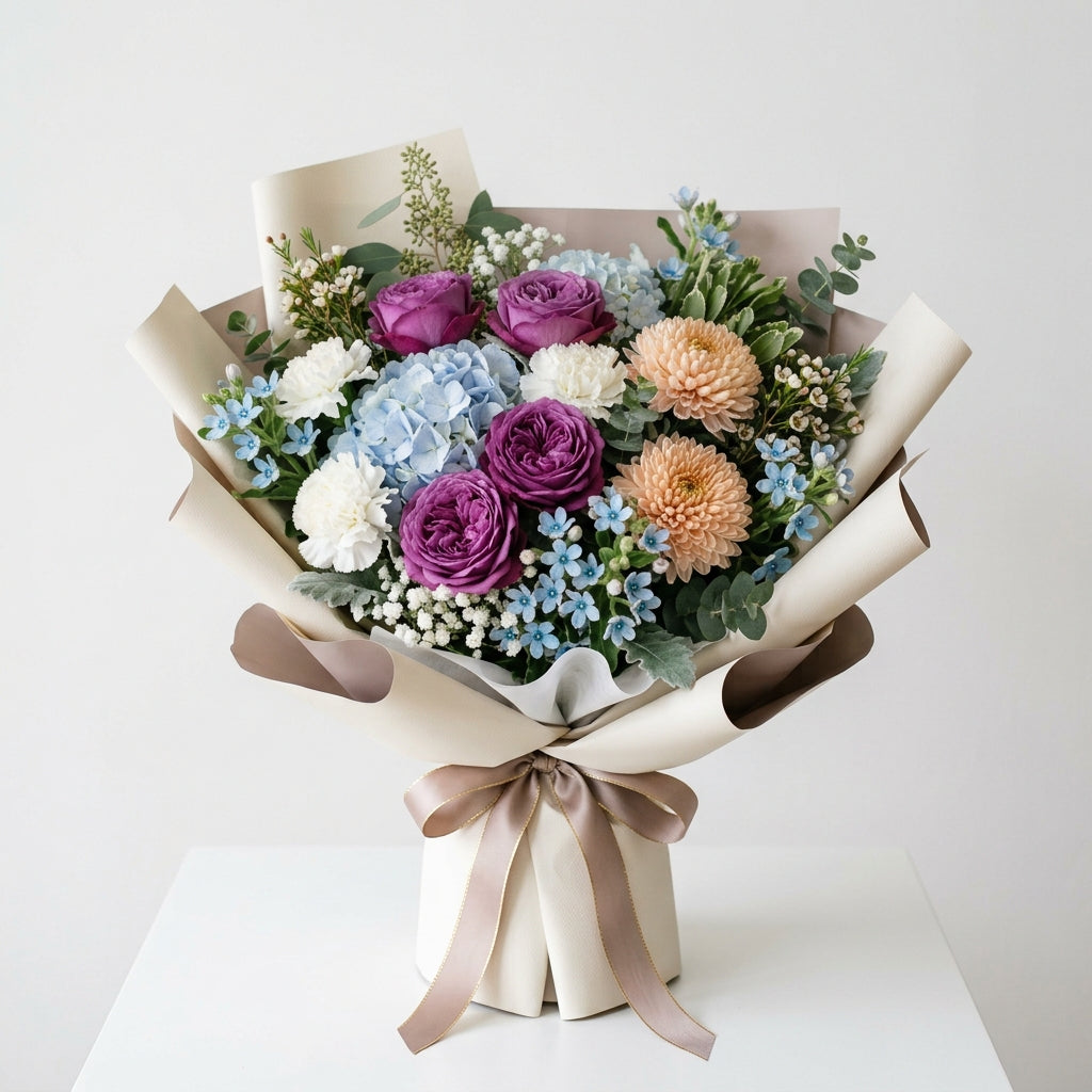 Father’s Day Purple Roses & Blue Hydrangea Premium Bouquet