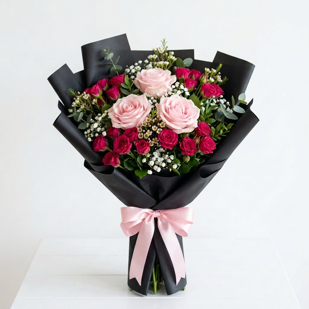 Graduation Pink Roses & Baby Roses Bouquet
