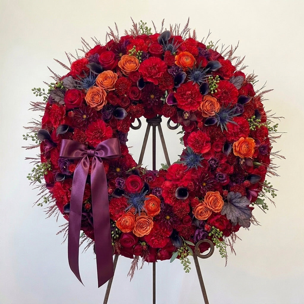 Bold Red & Orange Funeral Wreath