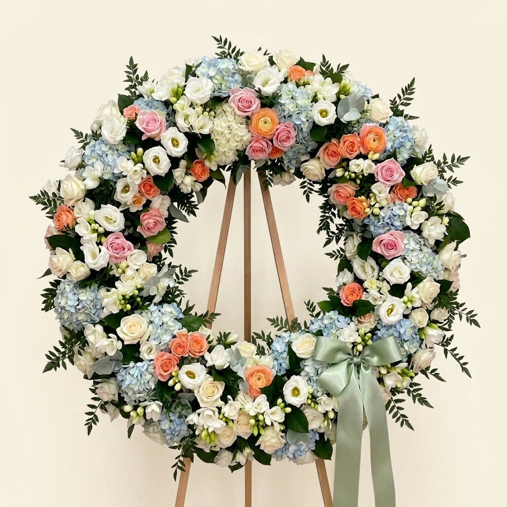 Pastel Sympathy Floral Wreath Arrangement