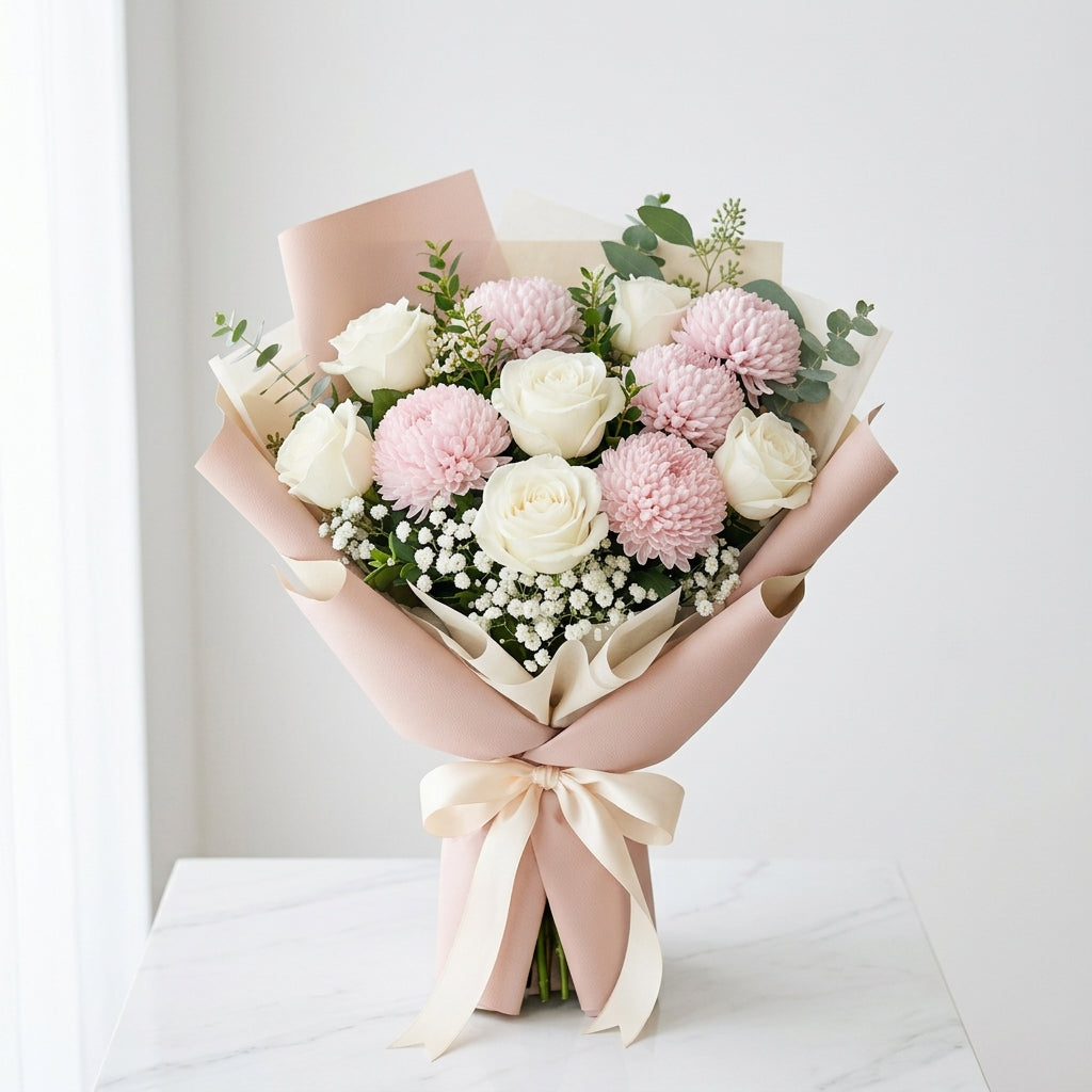 Festive New Year Bouquet with Roses, Carnations & Chrysanthemums