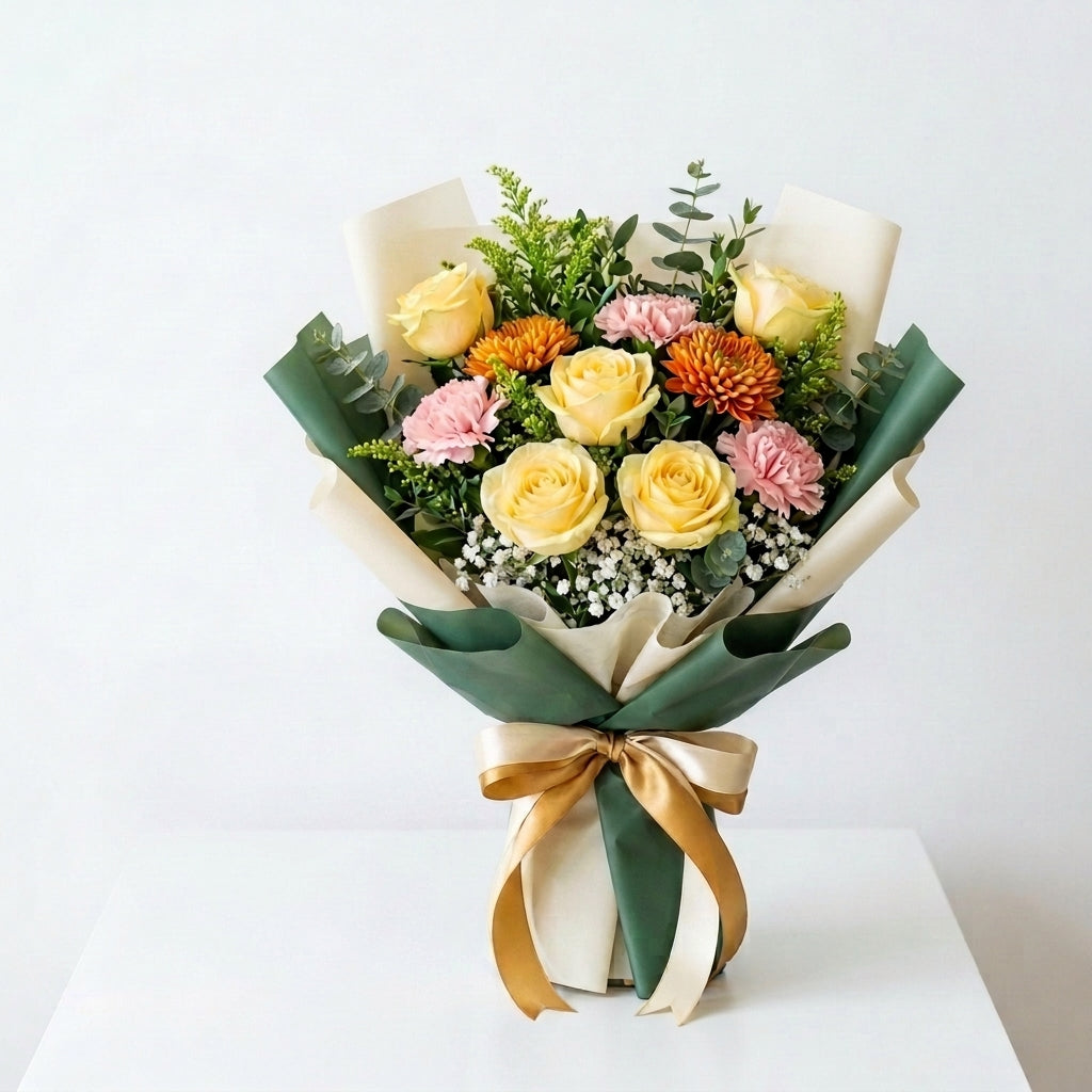 Hajj Mubarak Yellow Roses & Pink Carnations Bouquet