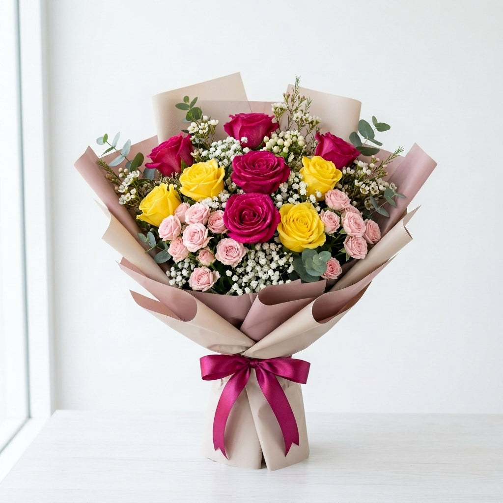 Charming Yellow & Pink Rose Bouquet