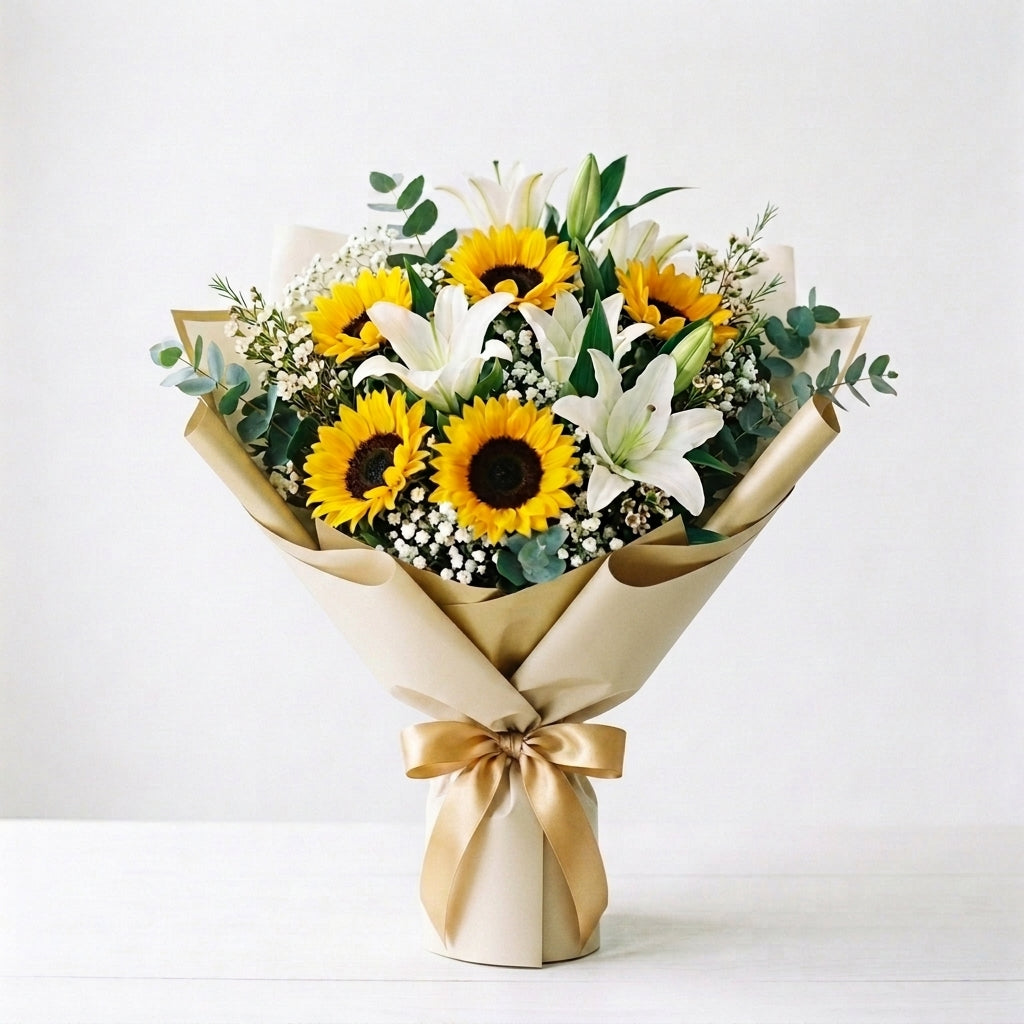 Eid Al Fitr Sunflowers & White Lilies Celebration Bouquet