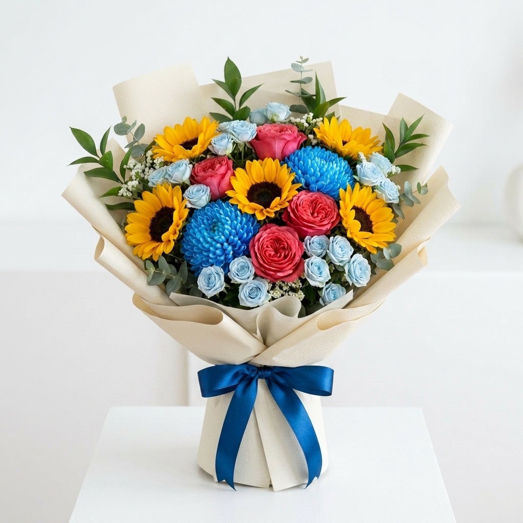 Eid Al Fitr Sunflowers & Blue Roses Festive Bouquet
