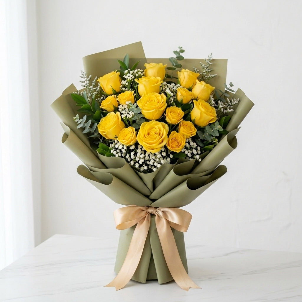 Warm Miss You Gesture with Yellow Roses