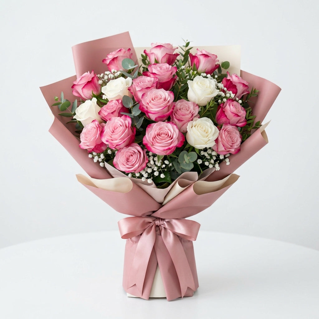 Celebrate Hijri New Year Elegant Pink & White Jumelia Roses