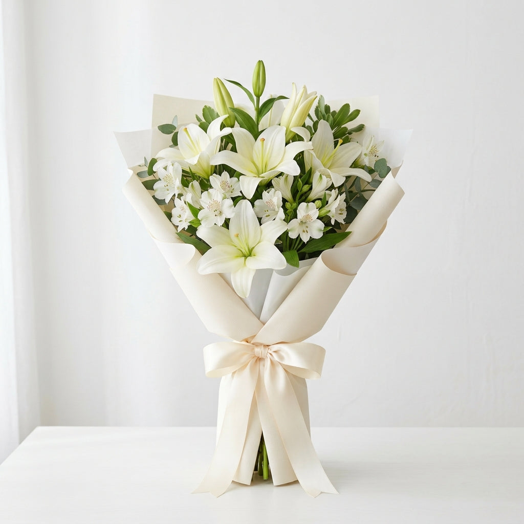 Timeless Islamic New Year White Lily & Alstroemeria Floral Arrangement