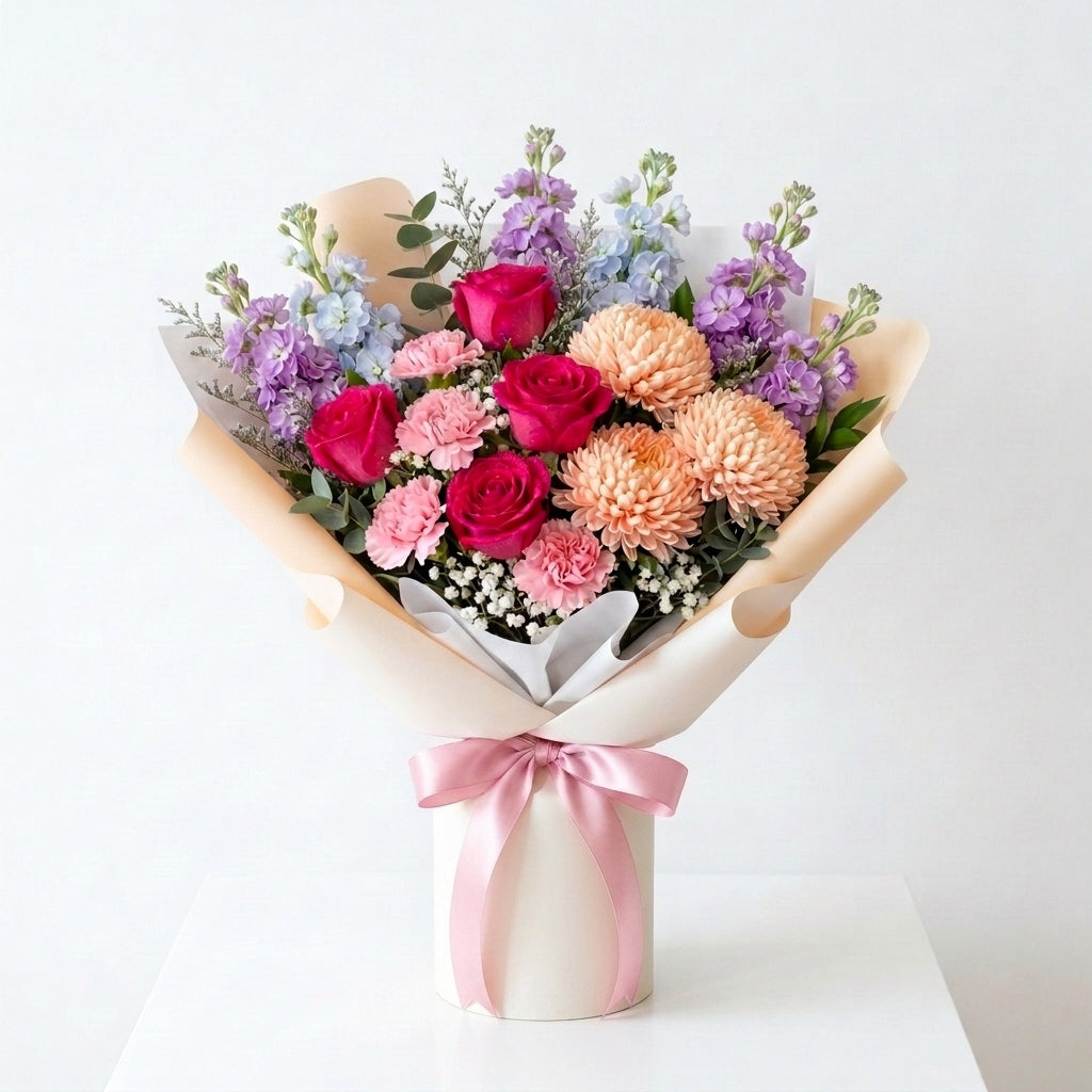 Eid Al Adha Pink Roses & Colorful Matthiola Celebration Bouquet