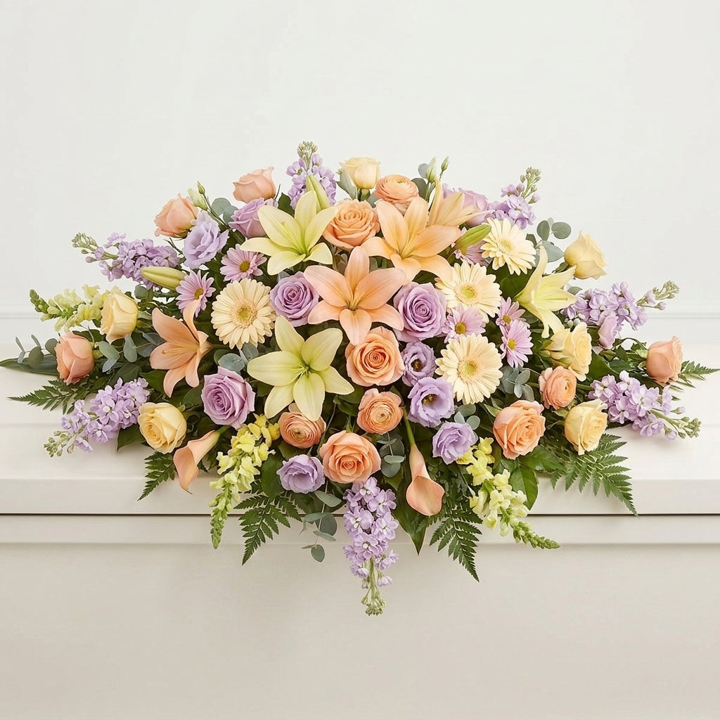 Soft Pastel Funeral Casket Spray