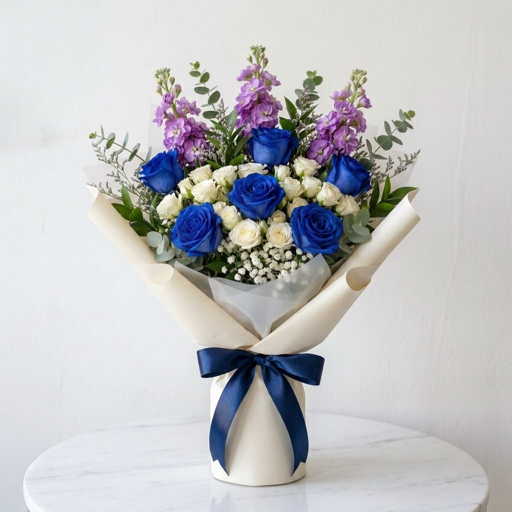 Father’s Day Blue Roses & Baby Roses Elegant Gift Bouquet