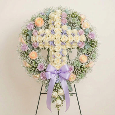 White Rose Sympathy Cross Wreath
