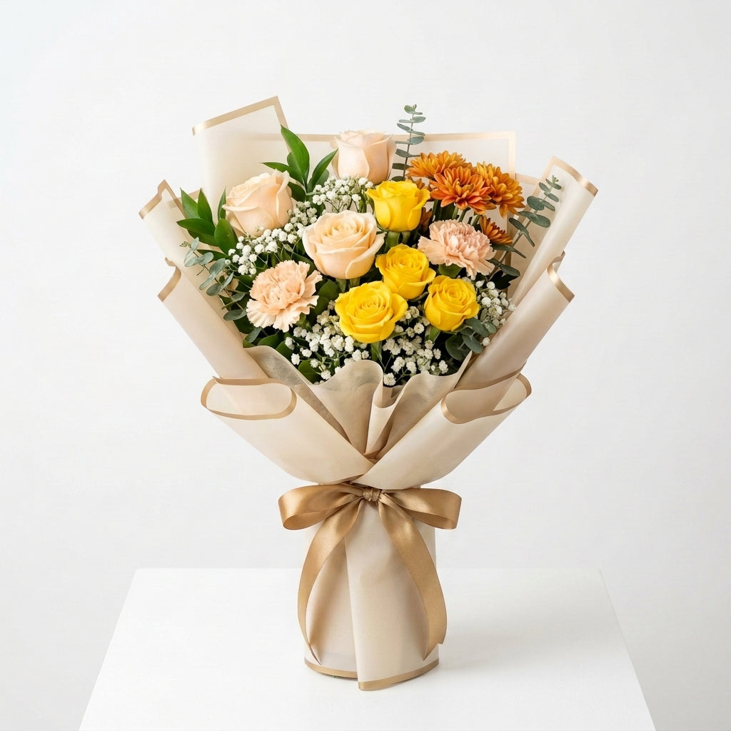 Eid Al Fitr Yellow & Peach Roses Festive Bouquet
