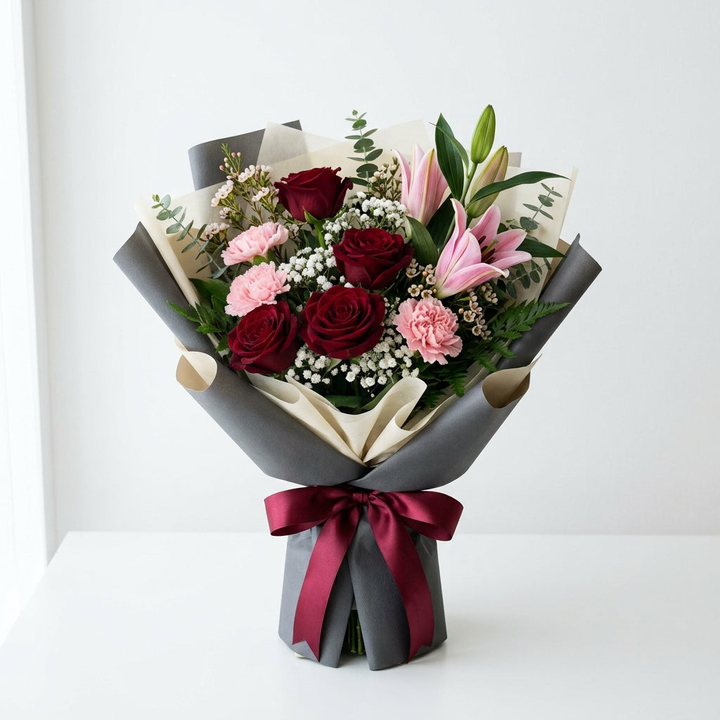 Loving Reminder Red Roses & Pink Lilies Bouquet