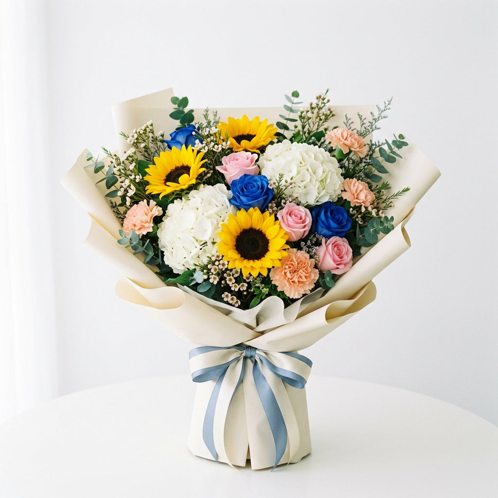 Corporate Mixed Roses, Sunflowers & Hydrangea Bouquet